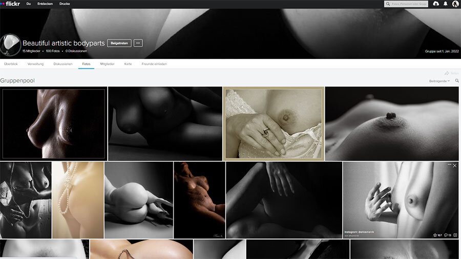 Neue Flickr-Gruppe „Beautiful artistic bodyparts“ erreicht den 100. Upload
